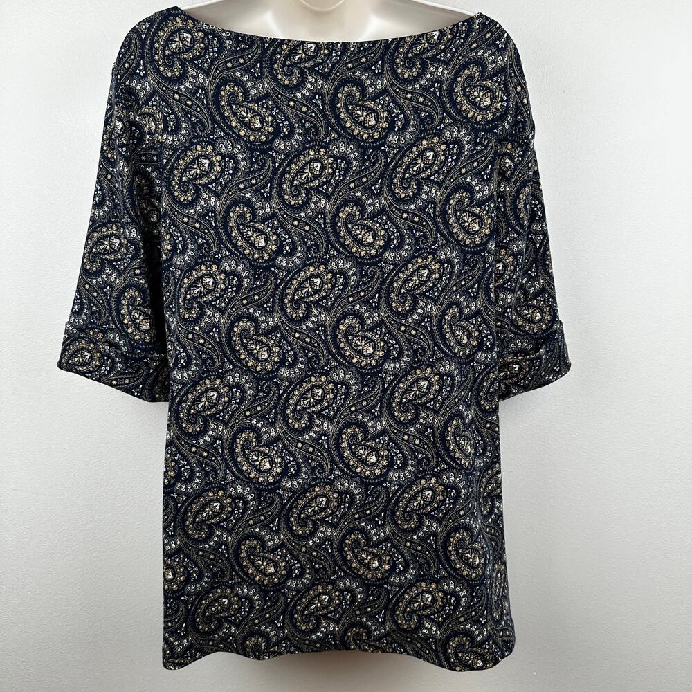 Lauren Ralph Lauren Paisley Cotton Blend Top Shirt Lauren Navy Multi XXL Classic - Picture 9 of 16